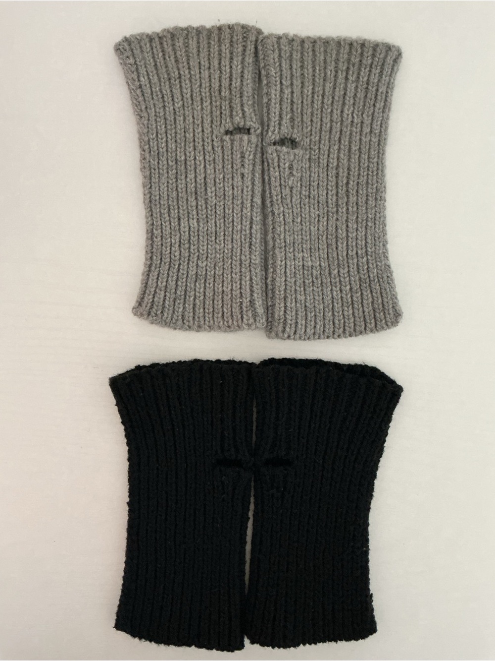 Cozy Ribbed Knit Fingerless Gloves with Thumb Holes - Set of 2 (Black & Grey)